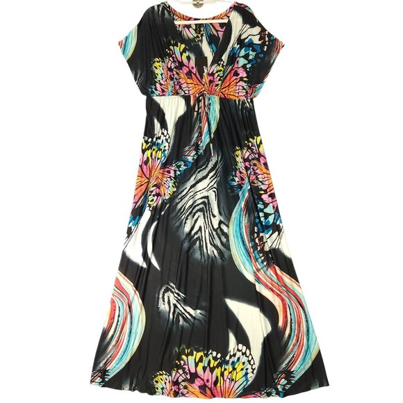 Ever Pretty Womens Maxi Dress Size‎ 14 Black Butterfly Print Short Sleeve NEW - Picture 1 of 12